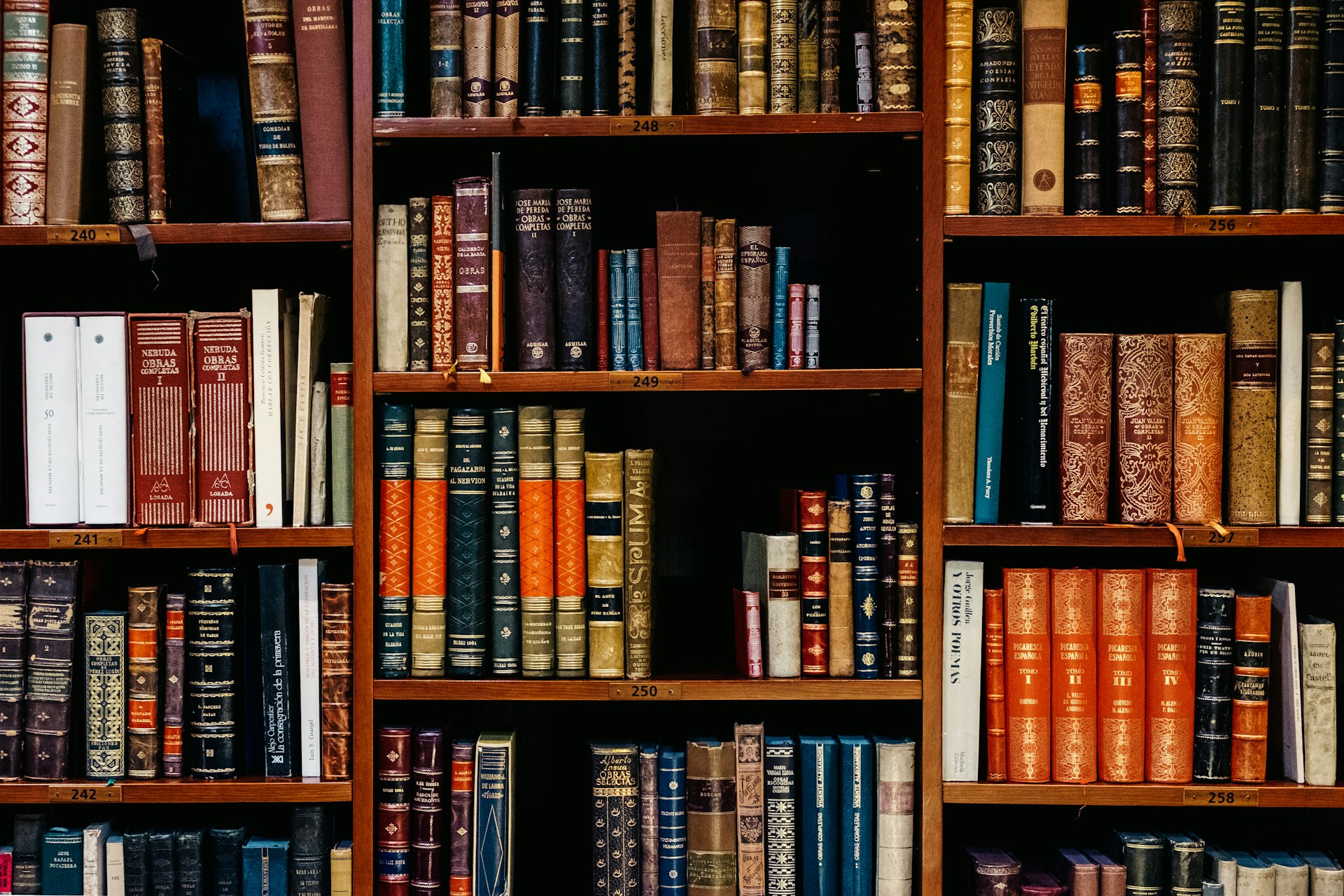 Shelves of legal volumes in a law library